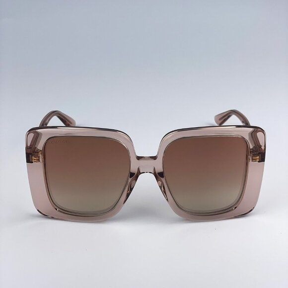 Gucci GG1314S 005 Sunglasses Transparent Sand Brown Gradient Mirrored Oversized main image 11